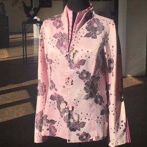 Pink Silky floral Asian inspired jacket with statement sleeves
